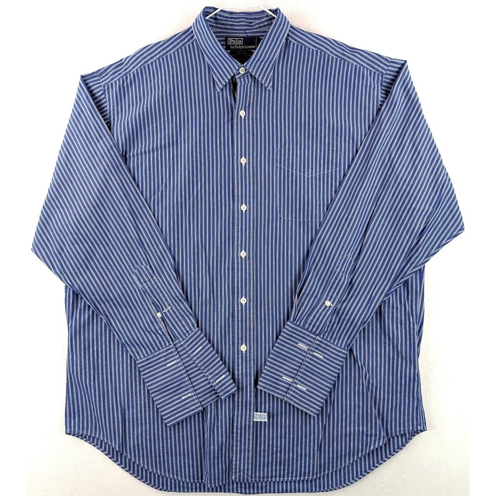 Vintage Polo Ralph Lauren Chatfield Blue Stripe French Cuff Shirt 17-35